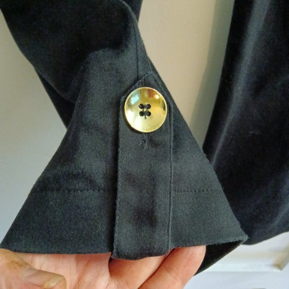 Cache Black Cotton Stretch Crop Pants Gold Button Details - Picture 5 of 6